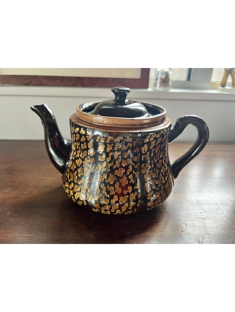 Antique English Rockingham Glaze Teapot Gilt Splash Colclough Attributed